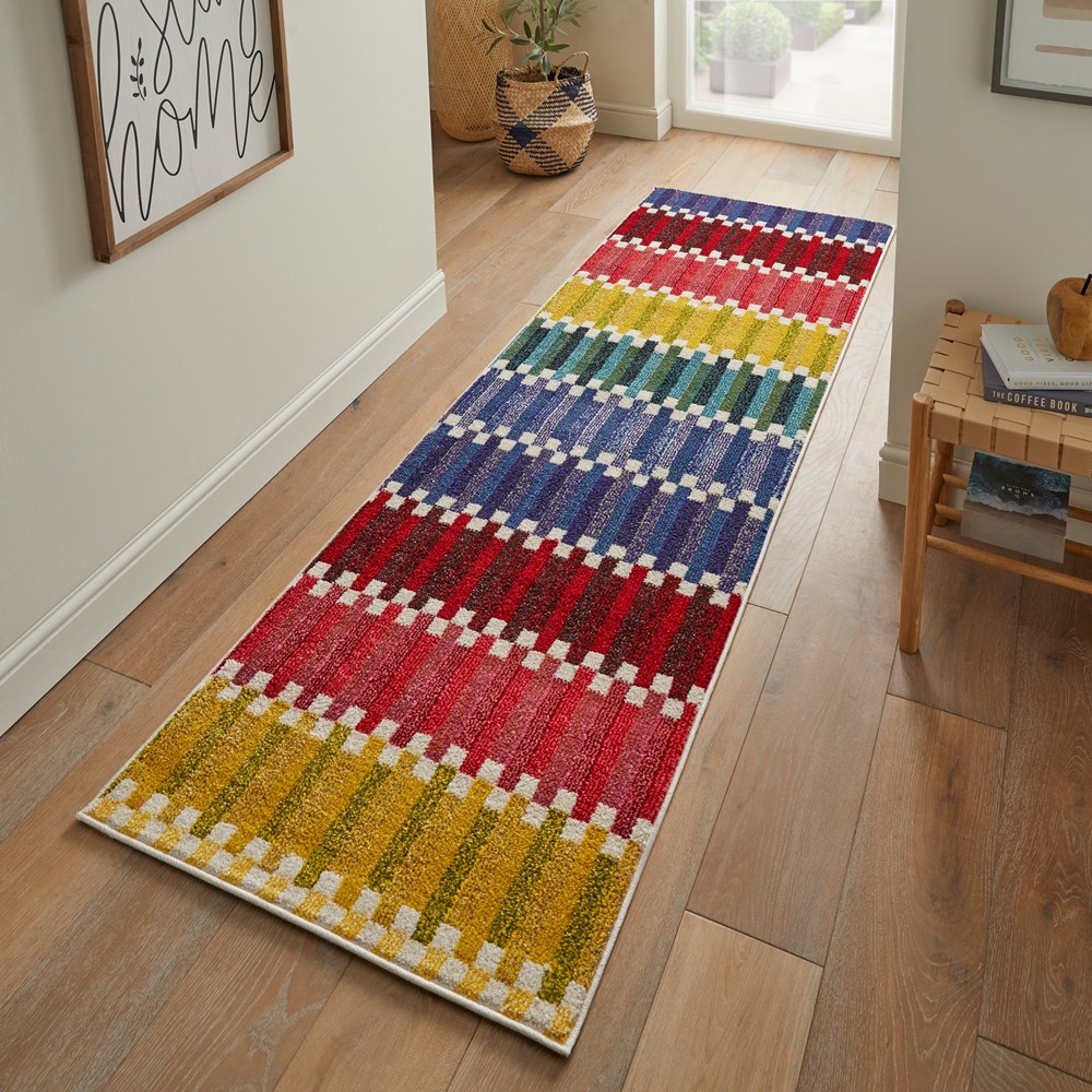 Carnaval CAR108 Geometric Runner Rug by Concept Looms in Multicolour